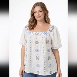 Madewell XXL Embroidered Boho Peasant Blouse Cottagecore Prairie Floral Top NWT